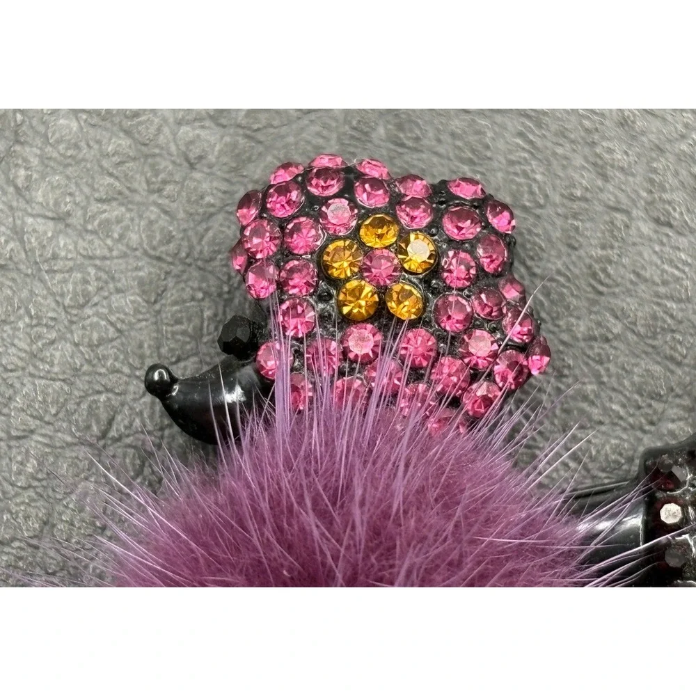 Rhinestone Poodle Dog Pom Pom Brooch Pin Pink Yellow Black Japanned Metal